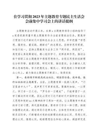 在学习贯彻2023年主题教育专题民主生活会会前集中学习会上的讲话提纲