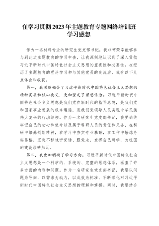 在学习贯彻2023年主题教育专题网络培训班学习感想