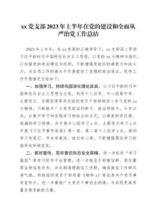 党支部2023年上半年在党的建设和全面从严治党工作总结