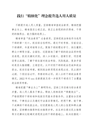 践行“精细化”理念 提升选人用人质量（干部工作）
