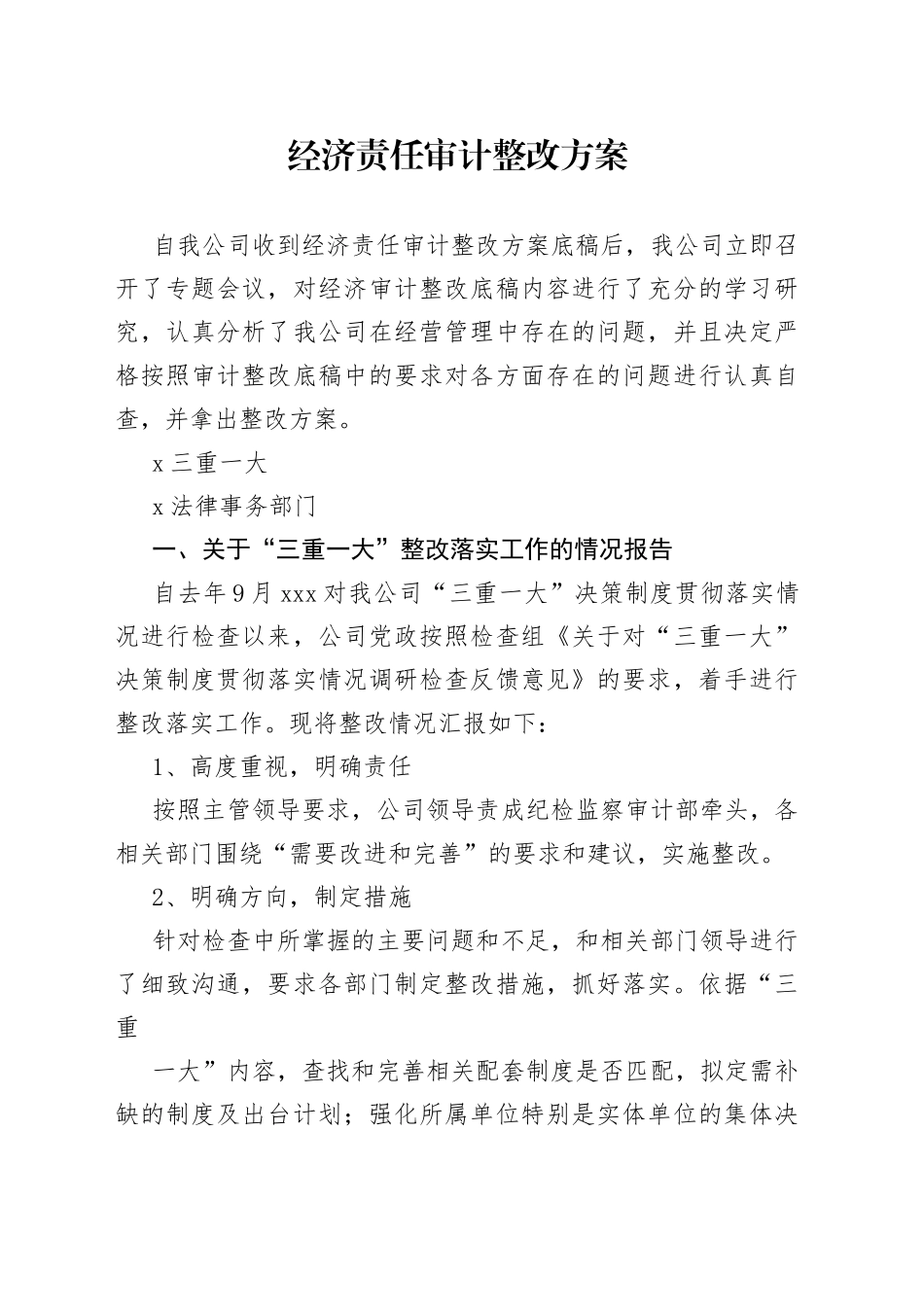 经济责任审计整改方案_第1页