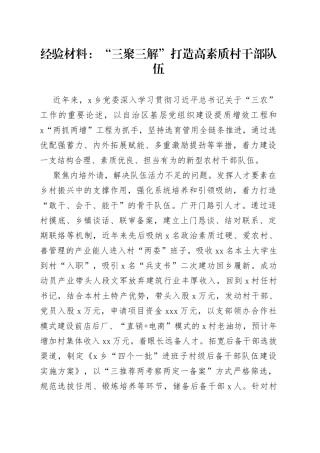 经验材料：“三聚三解”打造高素质村干部队伍