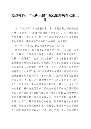 经验材料：“三抓三促”赋动能踔厉奋发强工业