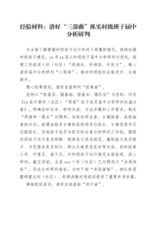 经验材料：谱好“三部曲”抓实村级班子届中分析研判