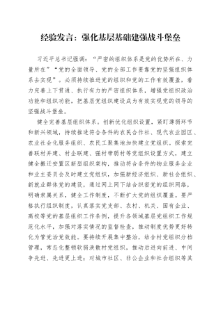经验发言：强化基层基础建强战斗堡垒