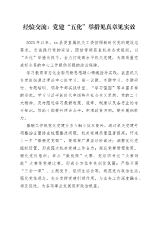经验交流：党建“五化”举措见真章见实效