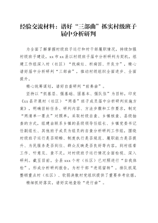 经验交流材料：谱好“三部曲”抓实村级班子届中分析研判