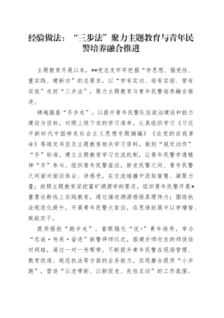 经验做法：“三步法”聚力主题教育与青年民警培养融合推进