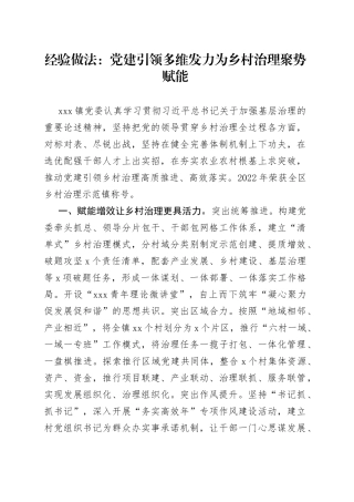 经验做法：党建引领多维发力为乡村治理聚势赋能