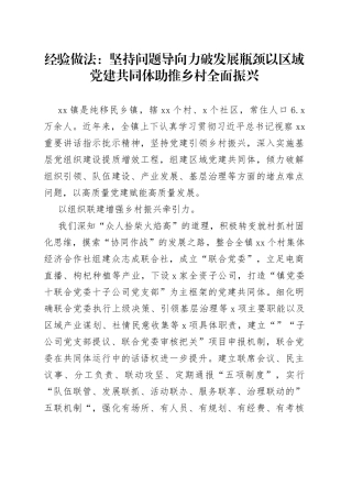 经验做法：坚持问题导向力破发展瓶颈以区域党建共同体助推乡村全面振兴