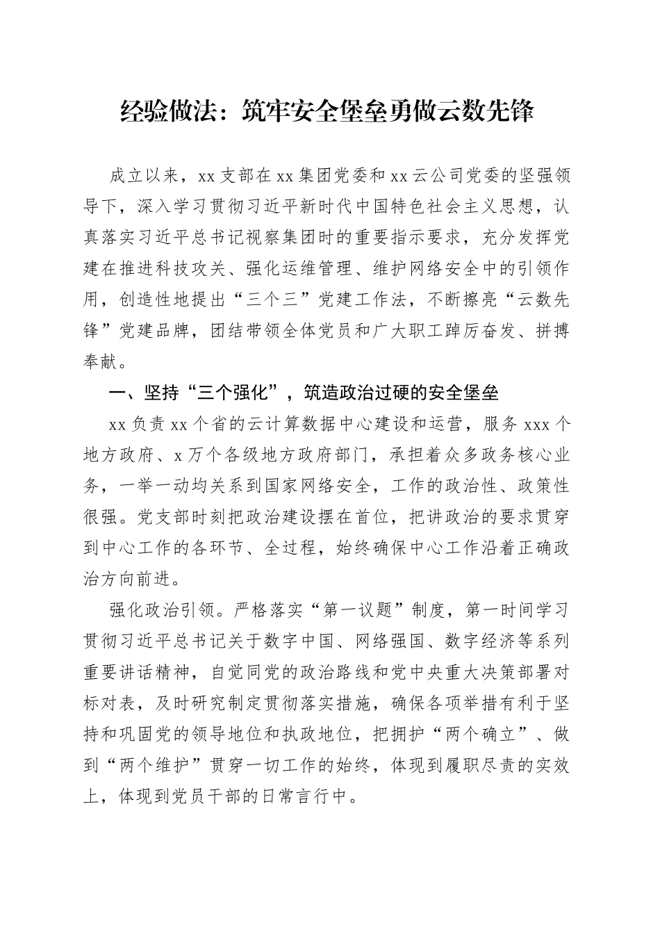 经验做法：筑牢安全堡垒勇做云数先锋_第1页