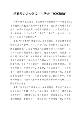 精准发力让专题民主生活会“环环相扣”