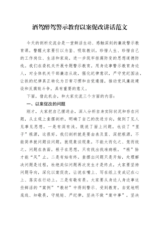 酒驾醉驾警示教育以案促改讲话为鉴明纪230908