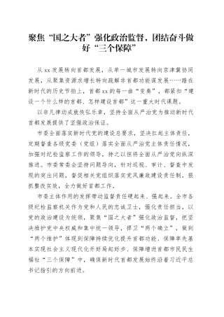 聚焦“国之大者”强化政治监督，团结奋斗做好“三个保障”