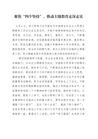 聚焦“四个坚持”，推动主题教育走深走实