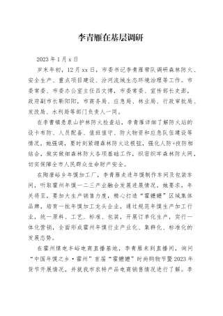 李青雁在基层调研