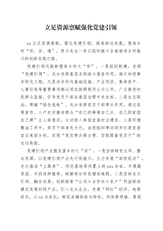 立足资源禀赋 强化党建引领
