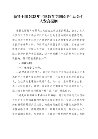 领导干部2023年主题教育专题民主生活会个人发言提纲