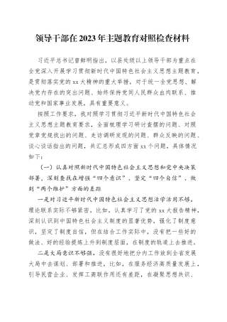 领导干部在2023年主题教育对照检查材料