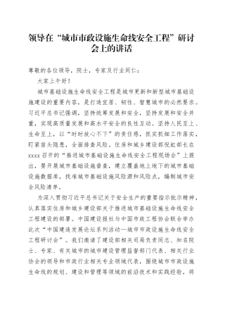 领导在“城市市政设施生命线安全工程”研讨会上的讲话