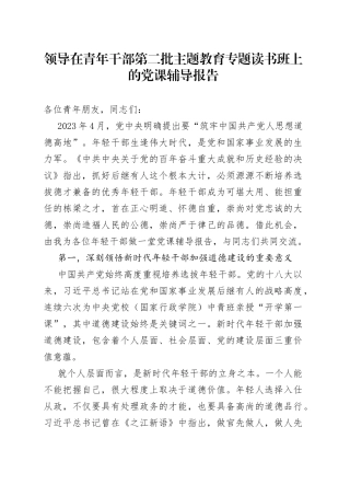 领导在青年干部第二批主题教育专题读书班上的党课辅导报告