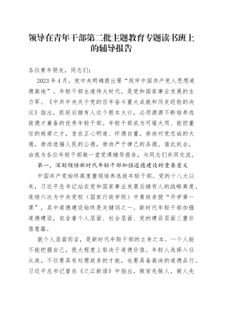 领导在青年干部第二批主题教育专题读书班上的辅导报告