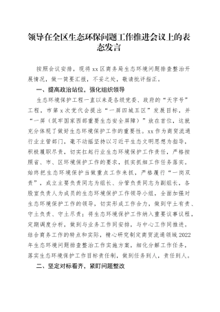 领导在全区生态环保问题工作推进会议上的表态发言