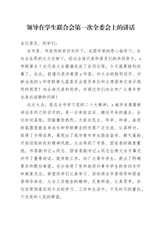 领导在学生联合会第一次全委会上的讲话