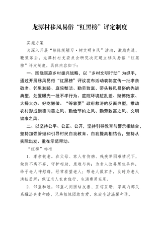 龙潭村移风易俗“红黑榜”评定制度实施方案