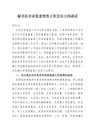 秘书长全市党委督查工作会议上的讲话