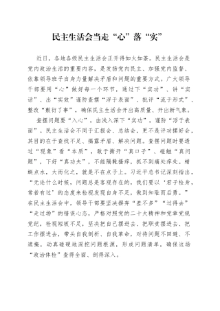 民主生活会当走“心”落“实”