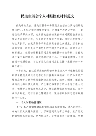 民主生活会个人对照检查材料检视剖析发言提纲20230925