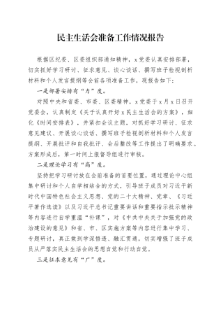 民主生活会准备工作情况报告