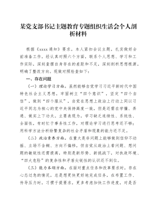 某党支部书记主题教育专题组织生活会个人剖析材料