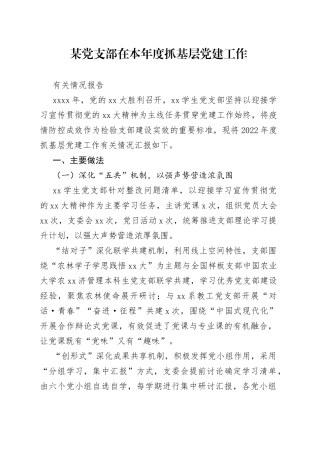 某党支部在本年度抓基层党建工作有关情况报告