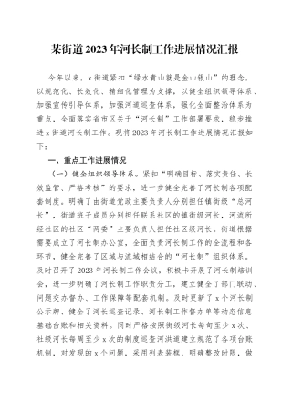 某街道2023年河长制工作进展情况汇报