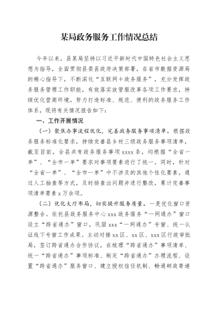 某局政务服务工作情况总结