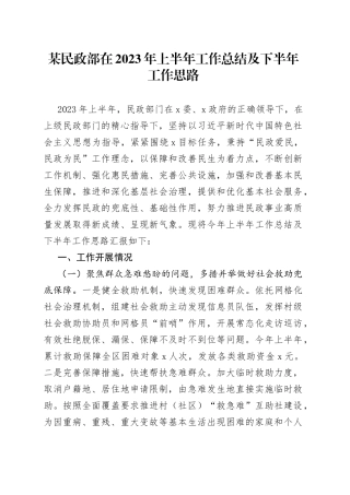 某民政部在2023年上半年工作总结及下半年工作思路