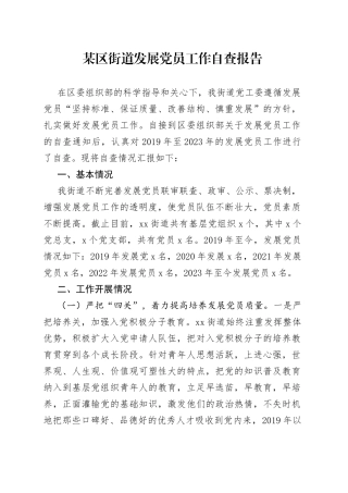 某区街道发展党员工作自查报告