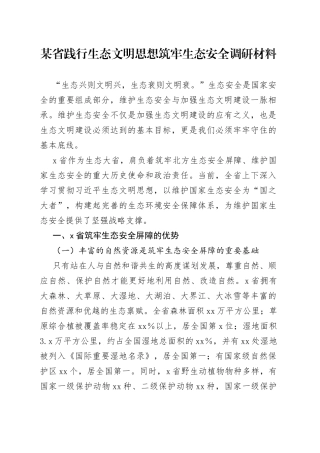 某省践行生态文明思想筑牢生态安全调研材料