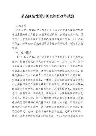 某省区域性国资国企综合改革试验实施方案