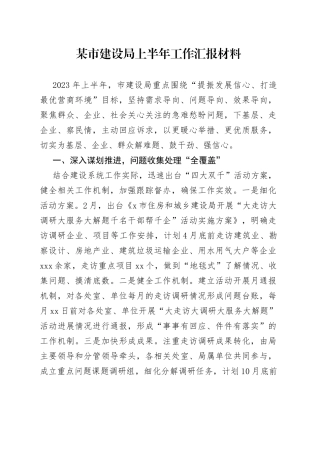 某市建设局上半年工作汇报材料5