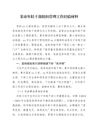 某市年轻干部组织管理工作经验材料