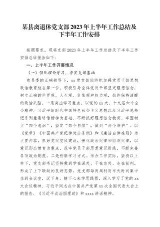 某县离退休党支部2023年上半年工作总结及下半年工作安排