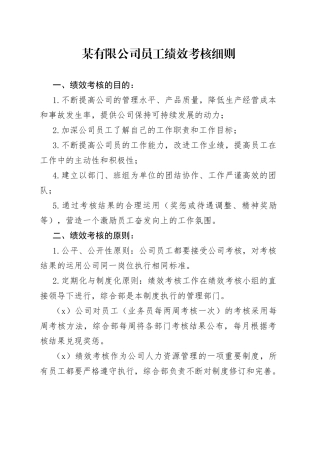 某有限公司员工绩效考核细则