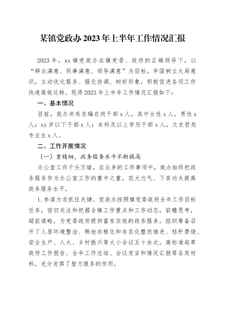某镇党政办2023年上半年工作情况汇报