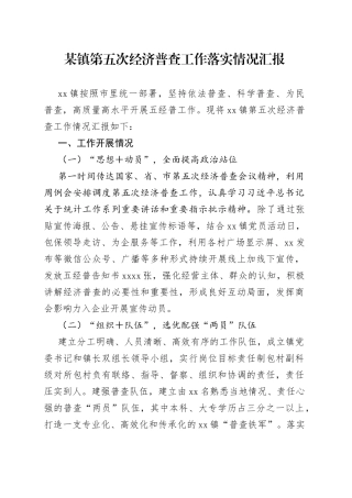 某镇第五次经济普查工作落实情况汇报