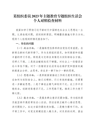 某组织委员2023年主题教育专题组织生活会个人对照检查材料