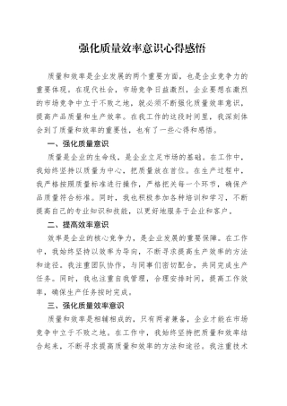 强化质量效率意识心得感悟