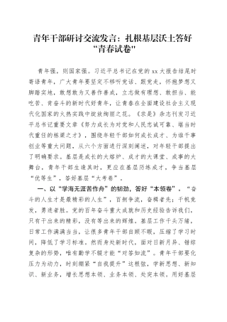 青年干部研讨交流发言扎根基层沃土答好“青春试卷